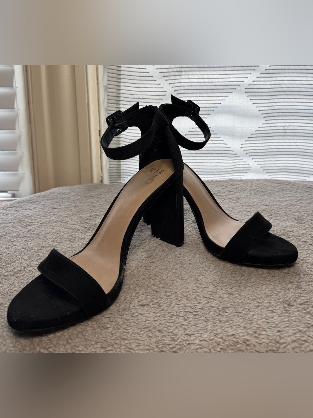 Mix No. 6 Black Suede Block Heel Ankle Strap Sandals